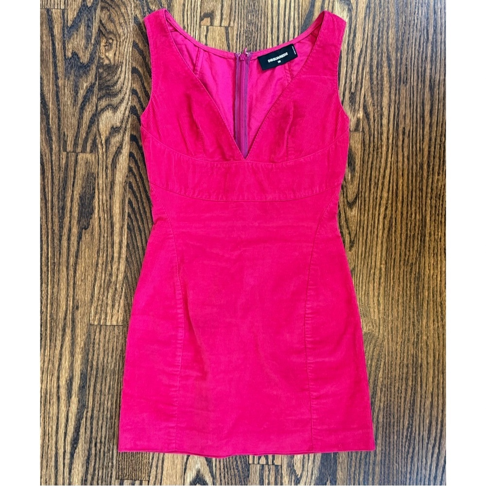 DSQUARED2 Pink Corduroy Mini Dress | IT 38 (US 2) | Fitted V-Neck